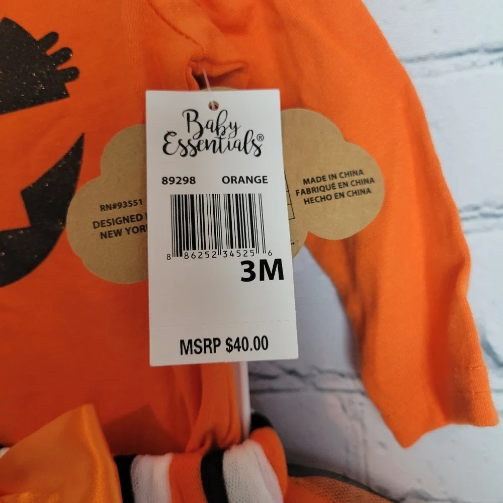 NWT Baby Essentials Size 3M Orange Pumpkin Tutu Costume